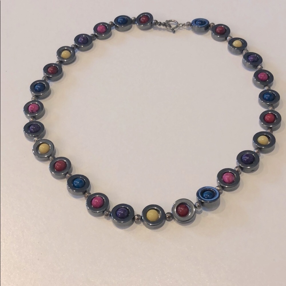 Handmade hematite and stone necklace​